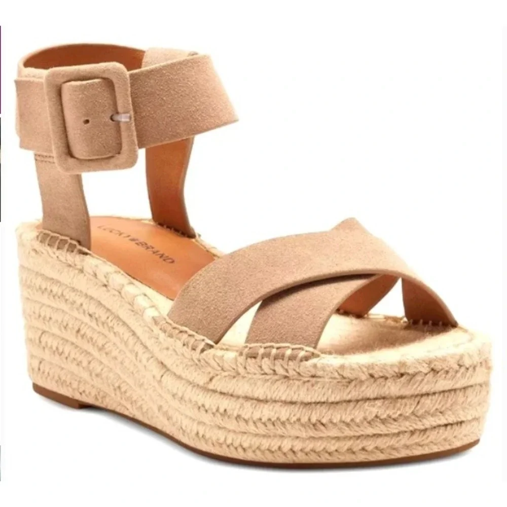 Lucky Brand Dune Oiled‎ Suede Espadrille Platform Wedge Sandals Women 11M NEW